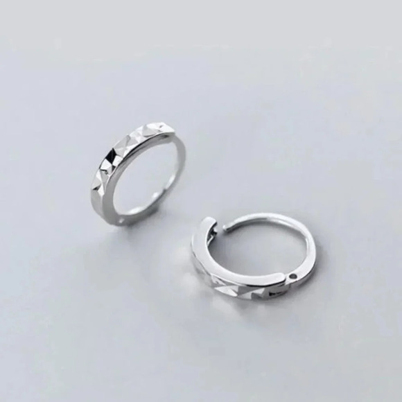 Sterling Silver Diamond Cut Huggie Hoop Earrings - Picture 1 of 7